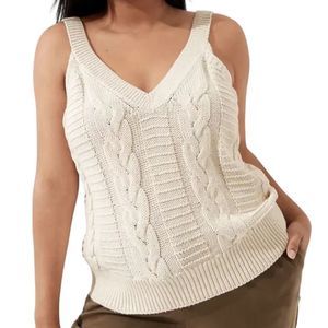 Y2K Banana Republic Organic Cotton Cable Knit V-neck Tank Top